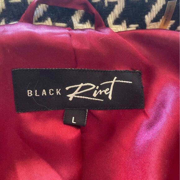 VTG Black Rivet Retro Hounds Tooth Wool Blend Jacket Black & White Large - Picture 7 of 14